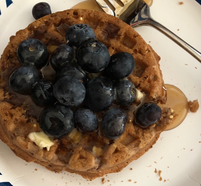 vans waffle with syrup and blueberries